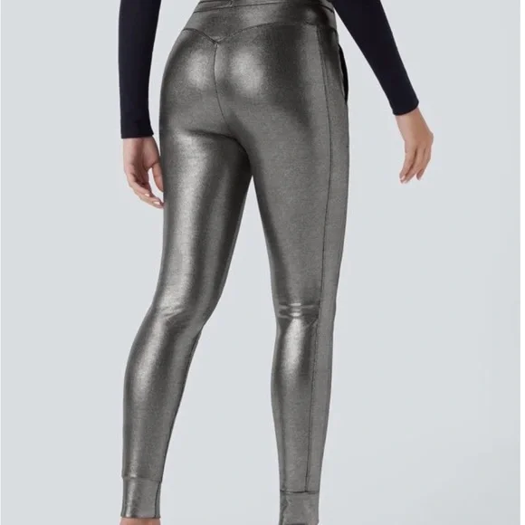 Halara SoftlyZero Faux Leather High Waisted Drawstring  Foil Print Joggers - Picture 3 of 9